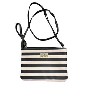 NEW Luv Betsey Johnson Wristlet Crossbody Black White Striped Pink & Black Heart